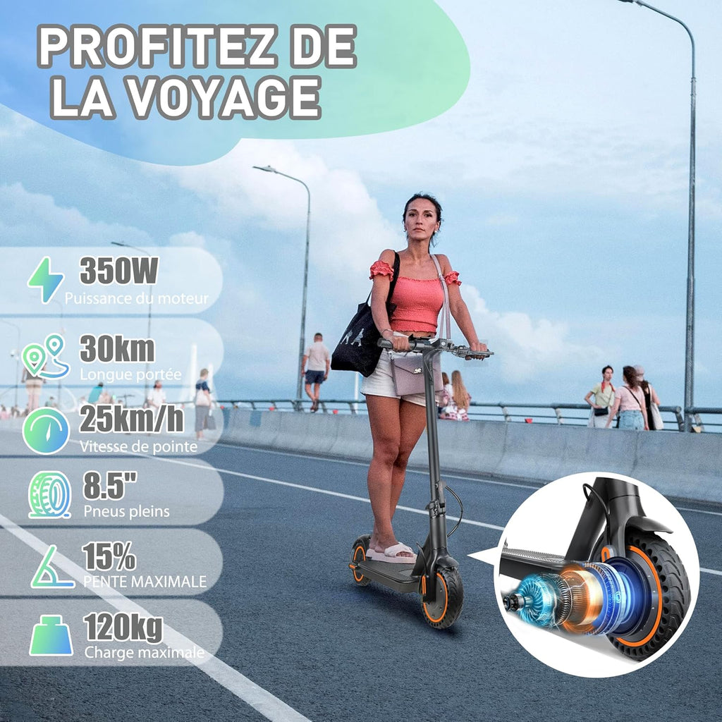 Elektrische step voor volwassenen, snelheid 25 km/u, looptijd 30 km, 8,5 inch massieve banden, opvouwbare elektrische step met motor van 250 W, dubbele rem en bediening via app en led-display