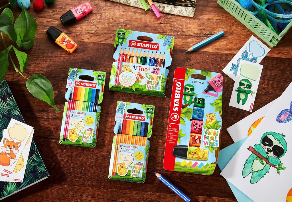 STABILO - 12 Triangular Colored Pencils - Trio Thick Short Animal Vibes - 12 Colours