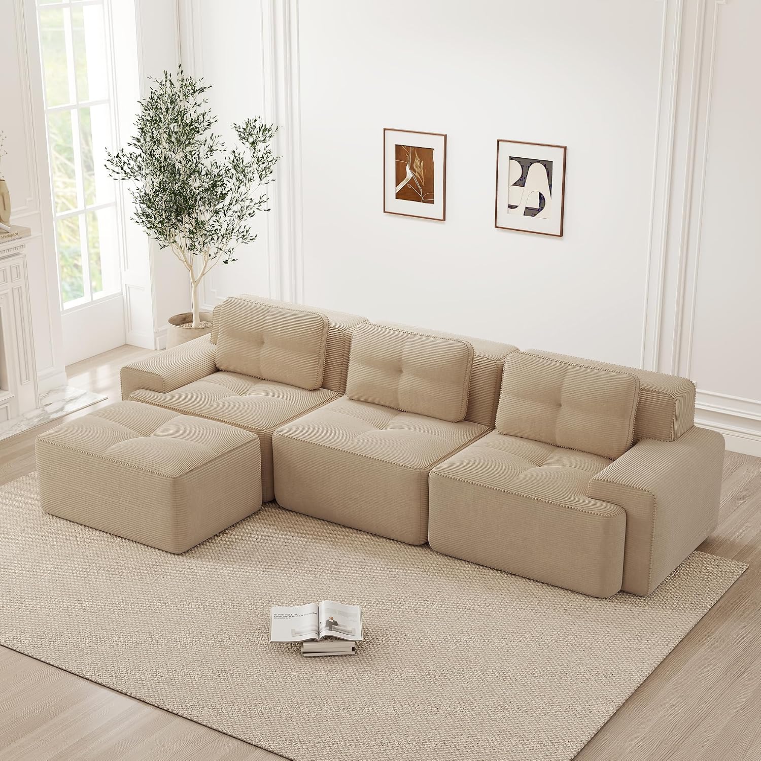 Canapé Modulable Cloud en Velours Côtelé – Assise Profonde, Convertible, Sans Montage