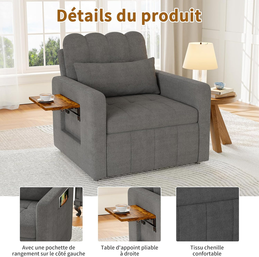 Canapé-Lit Convertible LKPOMI 2 Places — Velours Beige, Lit 180x200 cm