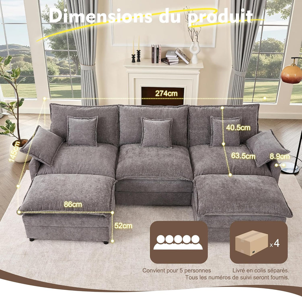 Canapé Modulable Litbird 3 Places — Velours Côtelé, Rose Pâle, Convertible