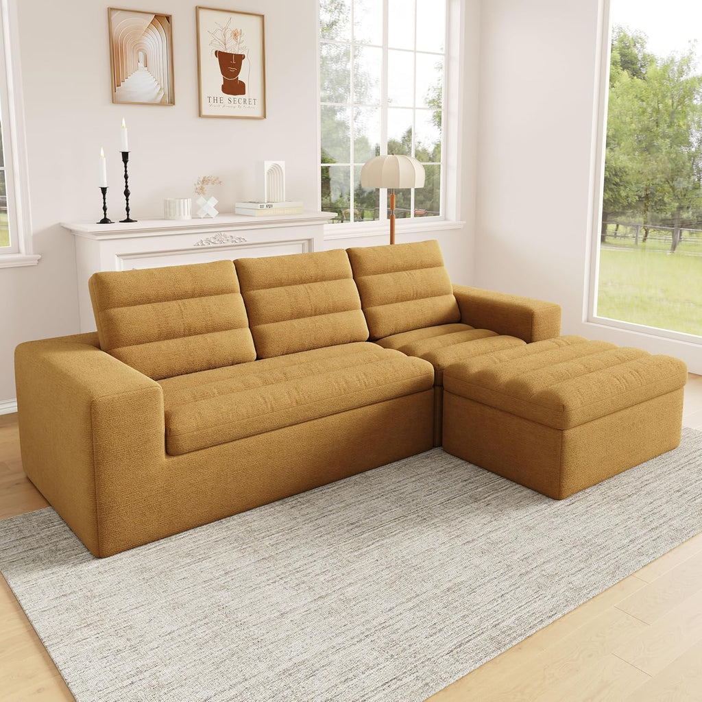 Canapé d'Angle Modulable 3 Places – Mémoire de Forme, Housse Lavable, Sans Montage | Blanc