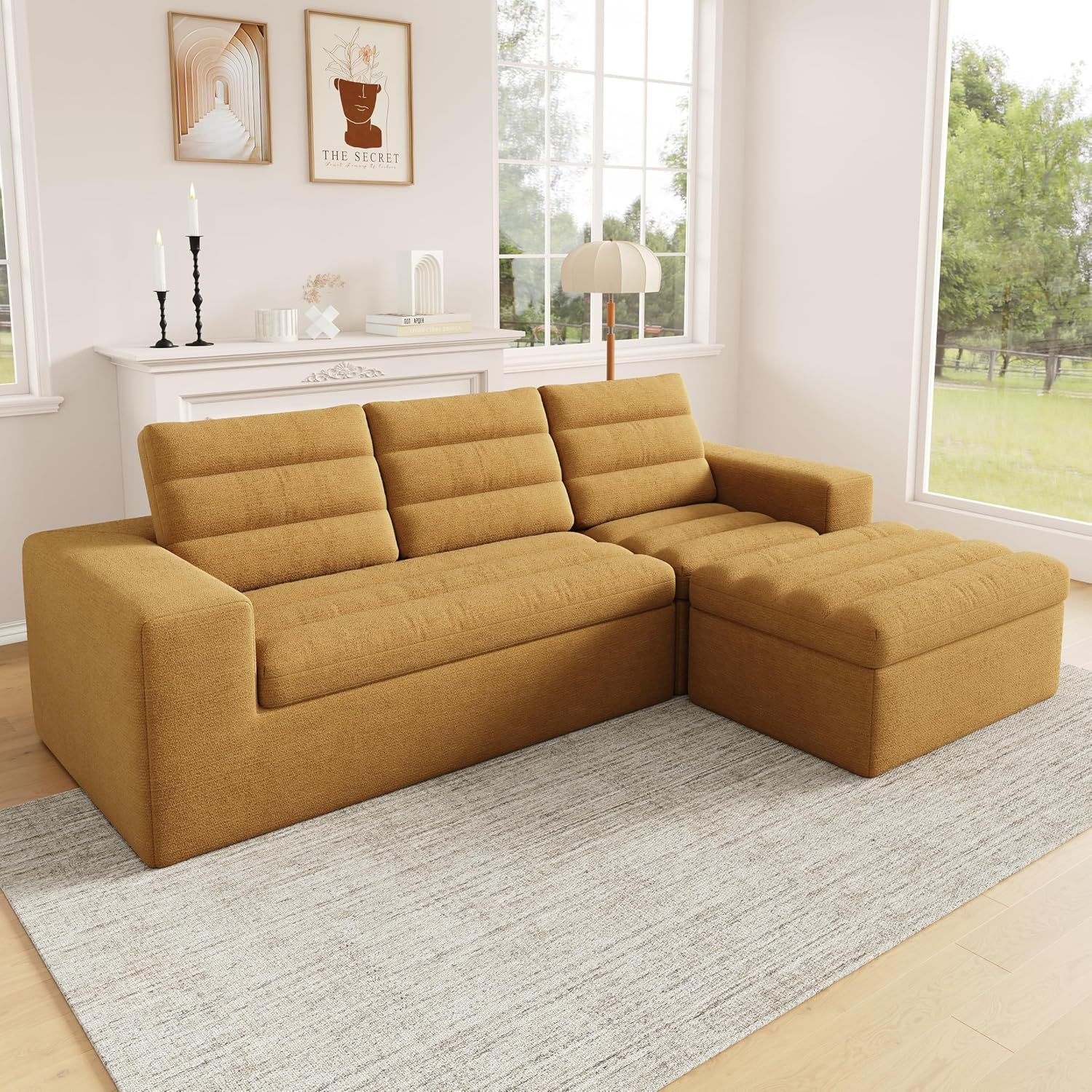Canapé d'Angle Modulable 3 Places – Mémoire de Forme, Housse Lavable, Sans Montage | Blanc
