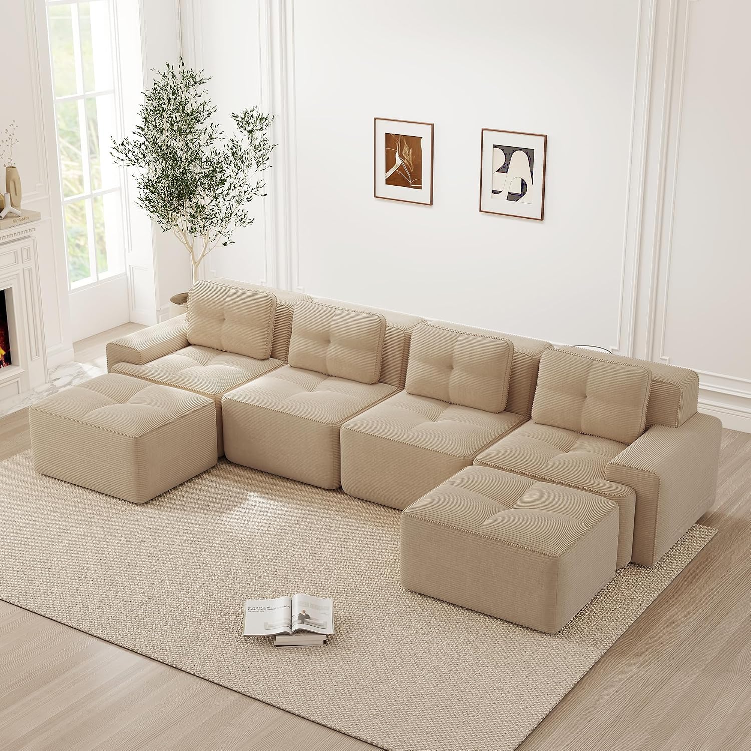 Canapé Modulable Cloud en Velours Côtelé – Assise Profonde, Convertible, Sans Montage