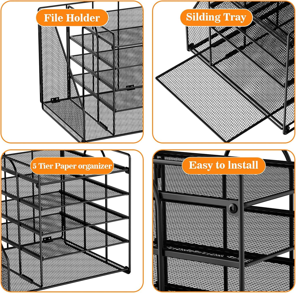 Desk Organizer with File Holder, 5 Tiers, Paper Letter Tray, Storage and Accessories for Office Supplies