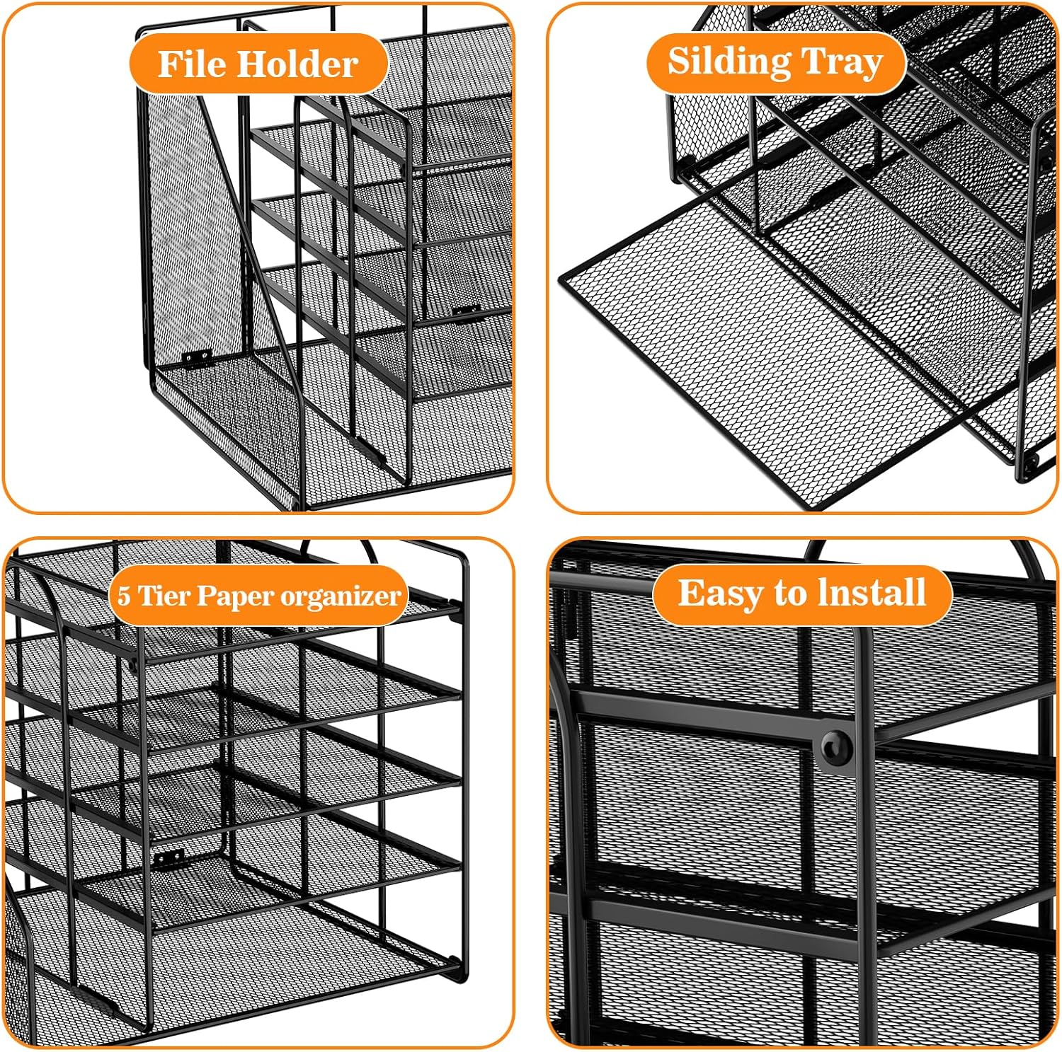 Desk Organizer with File Holder, 5 Tiers, Paper Letter Tray, Storage and Accessories for Office Supplies