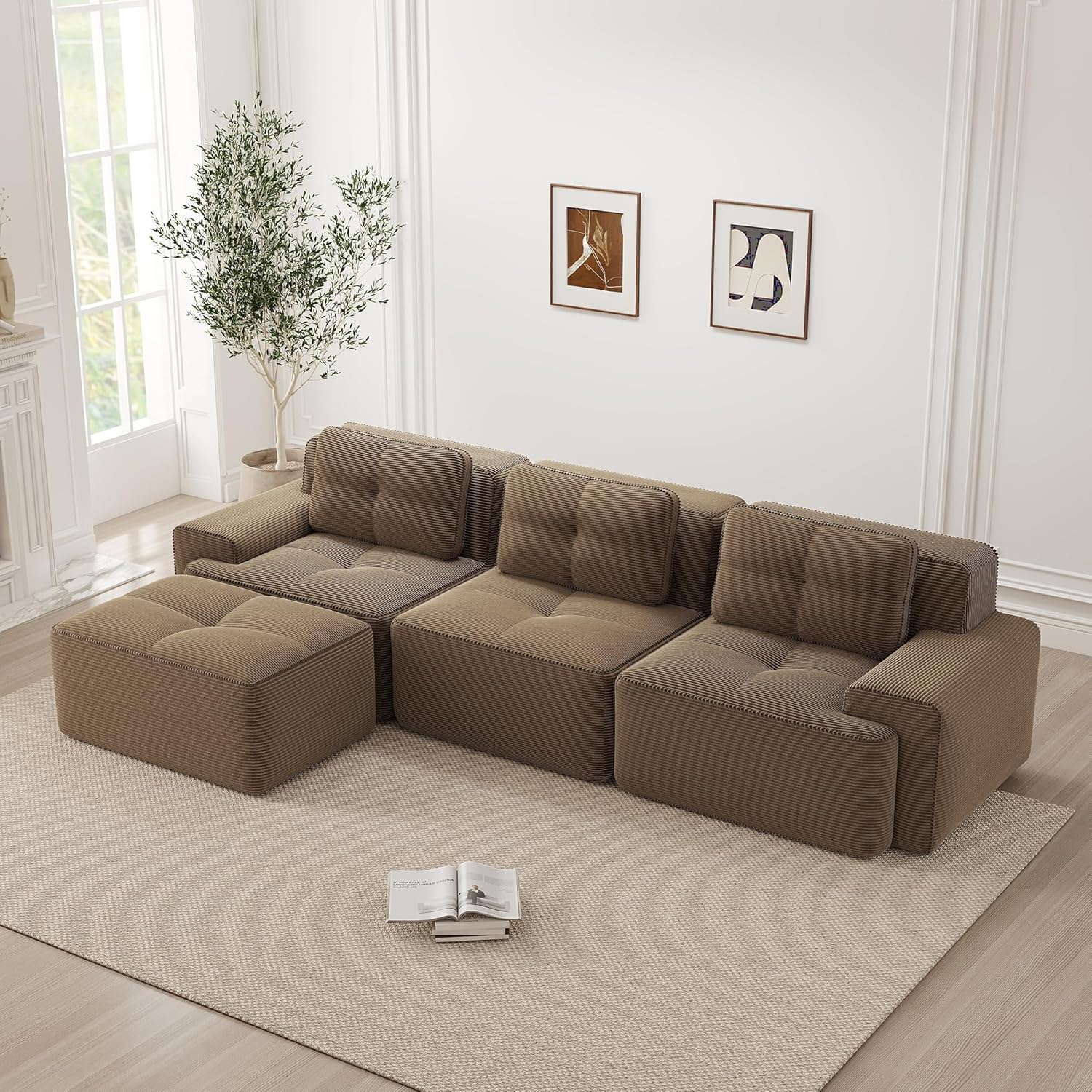 Canapé Modulable Cloud en Velours Côtelé – Assise Profonde, Convertible, Sans Montage