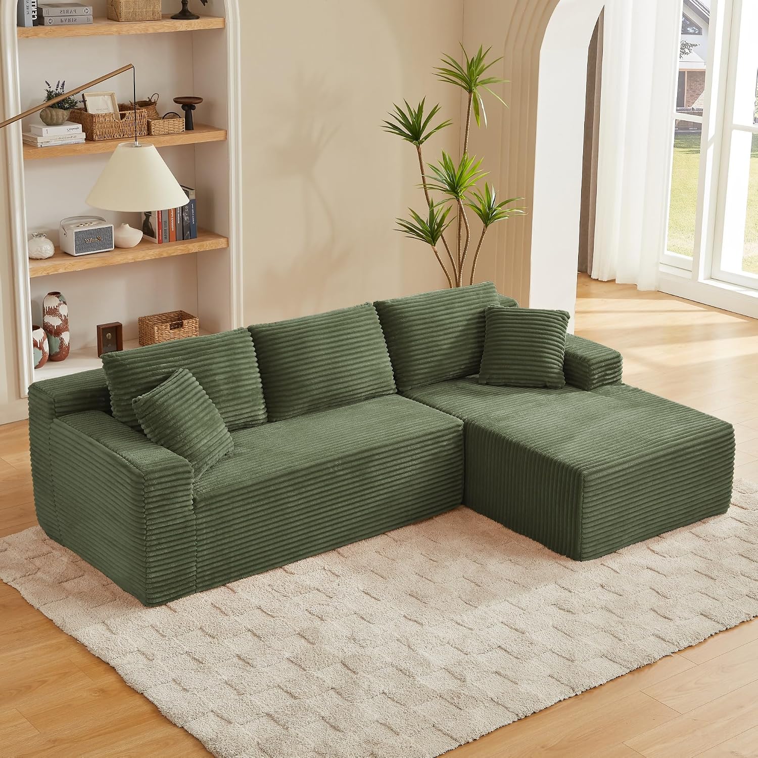 Canapé d'Angle Modulable 3 Places – Mémoire de Forme, Housse Lavable, Sans Montage | Blanc