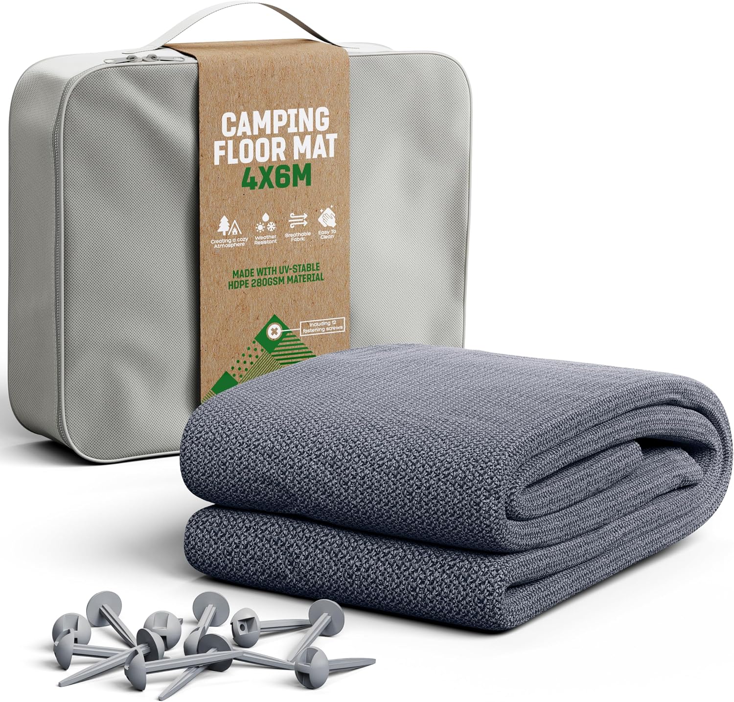 GardenGloss Deurmat – campingmat voor buiten, waterdicht, tentmat met 12 haringen en draagtas