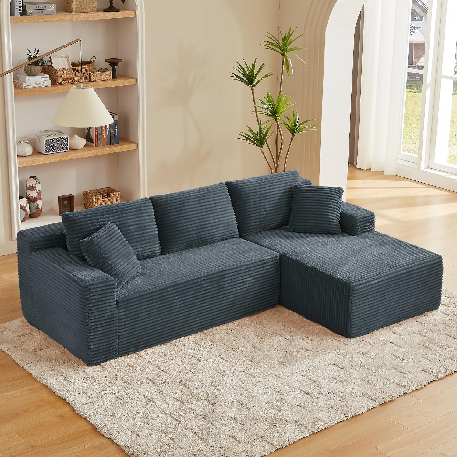 Canapé d'Angle Modulable 3 Places – Mémoire de Forme, Housse Lavable, Sans Montage | Blanc