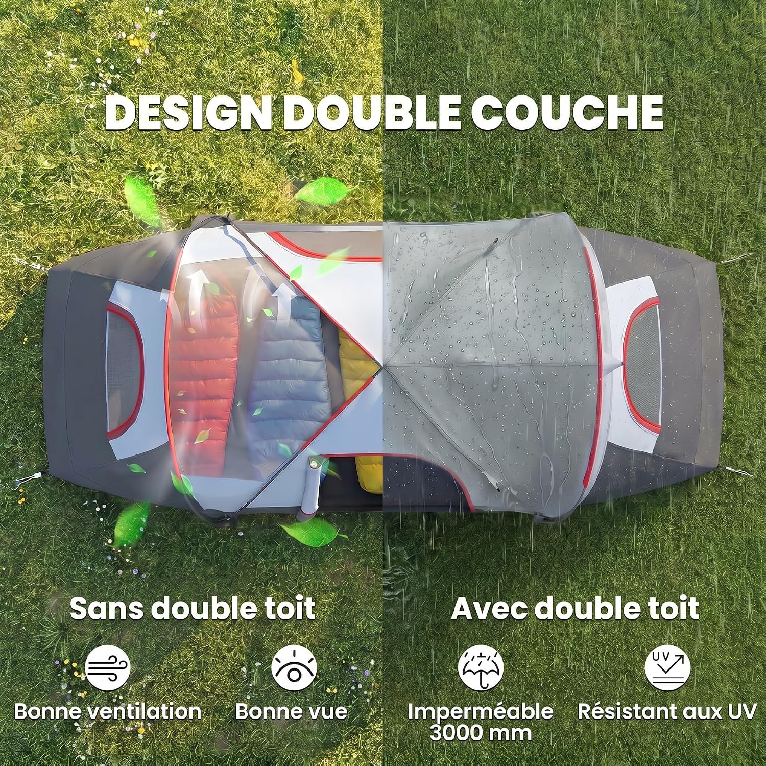 Outsunny Tente de Camping familiale 5-6 pers. - Tente Tunnel étanche légère ventilée Facile à Monter - Grande Porte + 3 fenêtres - dim. 4,55L x 2,2l x 1,8H m Fibre Verre Polyester Oxford