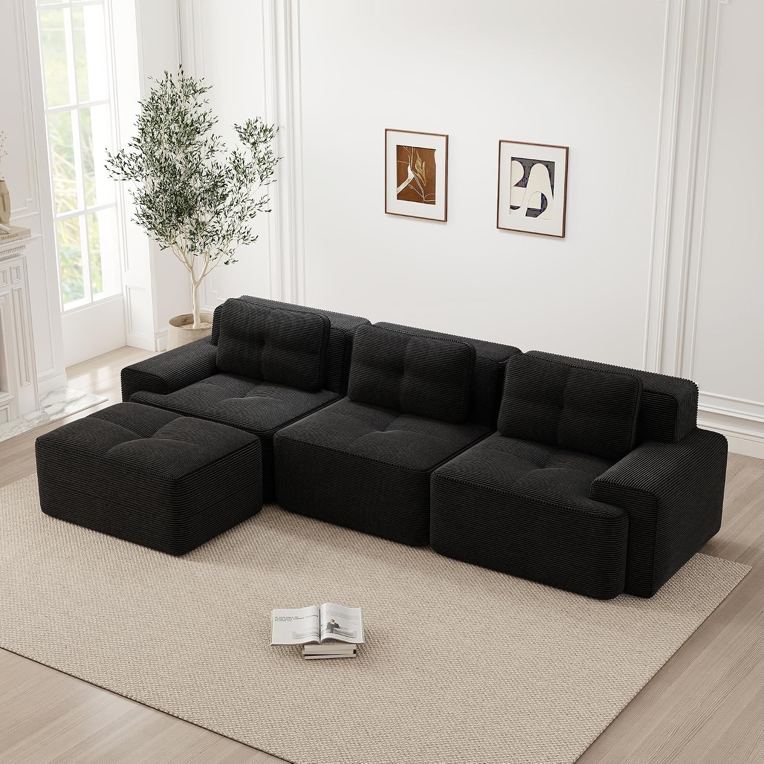 Canapé Modulable Cloud en Velours Côtelé – Assise Profonde, Convertible, Sans Montage