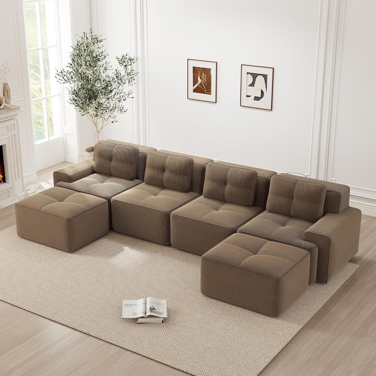Canapé Modulable Cloud en Velours Côtelé – Assise Profonde, Convertible, Sans Montage