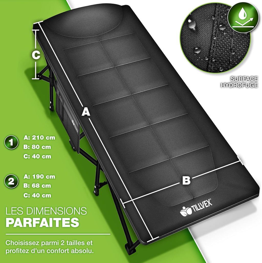 tillvex® Opvouwbaar campingbed met draagtas tot 200 kg, extra grote campingstoel, campingbed voor binnen en buiten, opvouwbaar logeerbed voor tuin, camping, vissen,