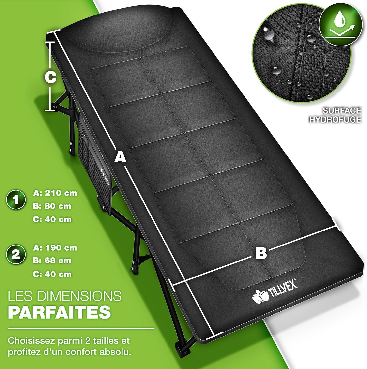 tillvex® Opvouwbaar campingbed met draagtas tot 200 kg, extra grote campingstoel, campingbed voor binnen en buiten, opvouwbaar logeerbed voor tuin, camping, vissen,