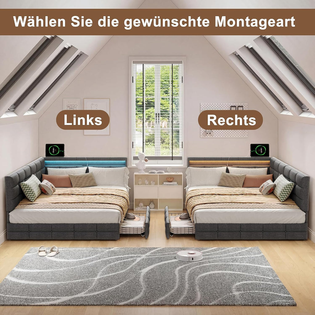 Canapé-Lit Convertible LKPOMI 2 Places — Velours Beige, Lit 180x200 cm