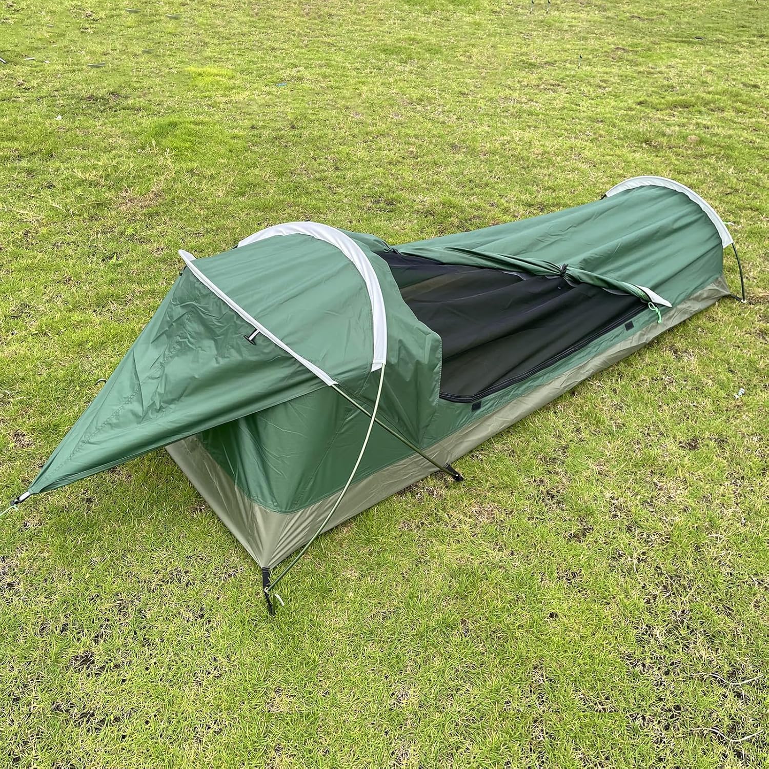 GEERTOP Ultralichte waterdichte bivaktent voor 1 persoon, groen, outdoor slaapzak, camping bivakzak, herbruikbare deken voor kamperen in de open lucht, wandelen