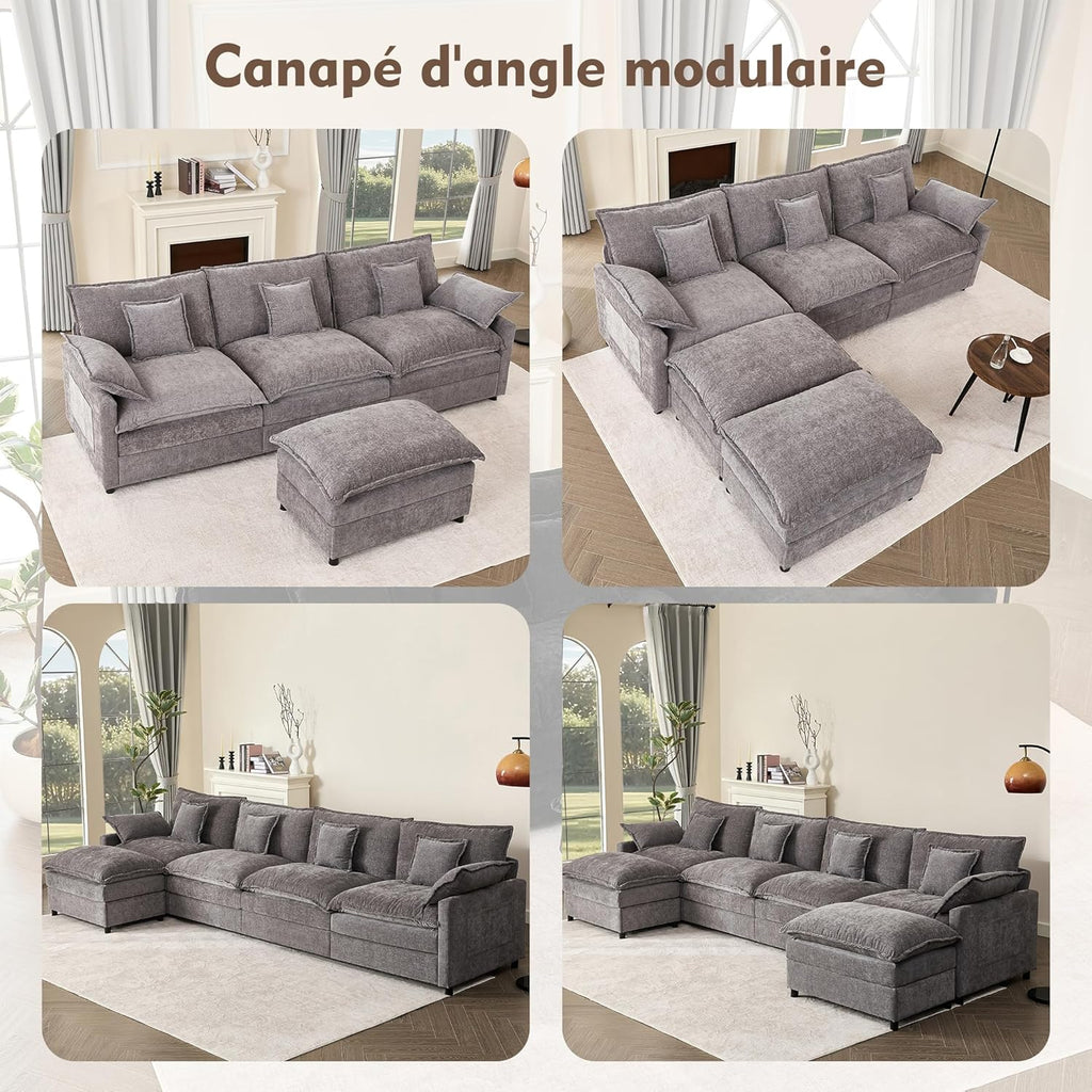 Canapé Modulable Litbird 3 Places — Velours Côtelé, Rose Pâle, Convertible