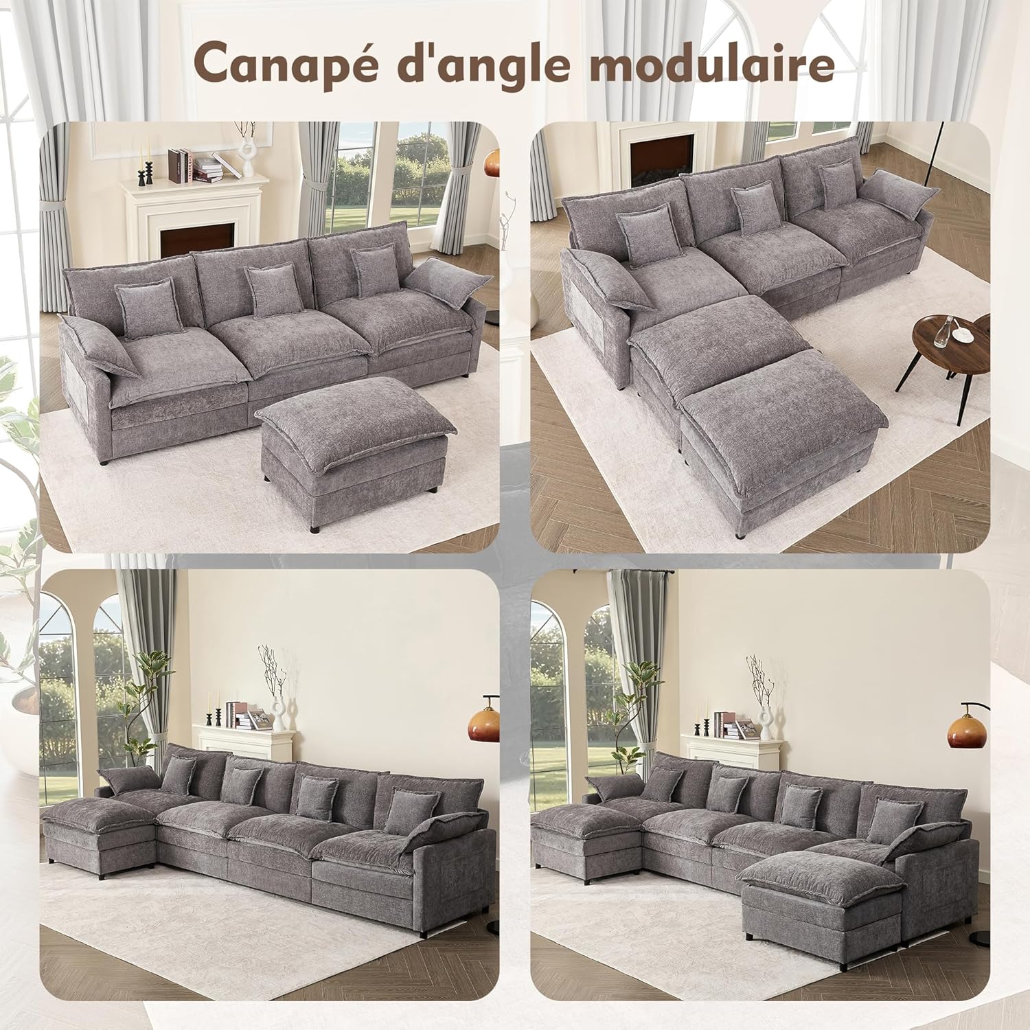 Canapé Modulable Litbird 3 Places — Velours Côtelé, Rose Pâle, Convertible