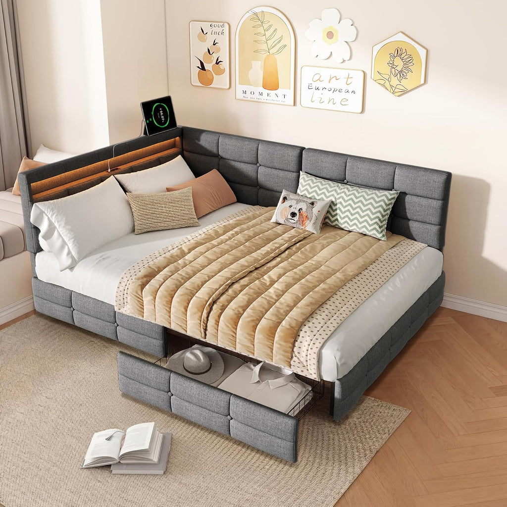 Lit Coffre 90x200 cm – Tête de Lit Rangement, Éclairage LED 16 Couleurs & Ports USB/USB-C
