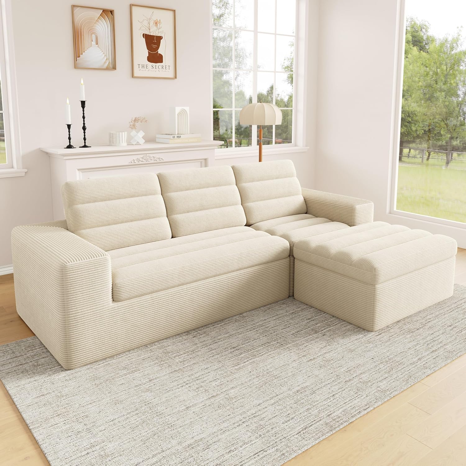 Canapé d'Angle Modulable 3 Places – Mémoire de Forme, Housse Lavable, Sans Montage | Blanc