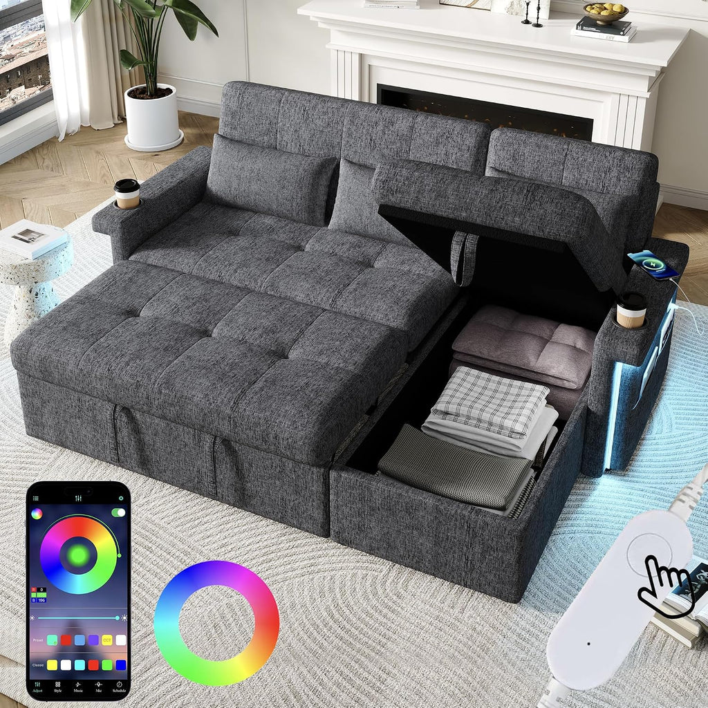 Canapé d'Angle Modulable Cayipng — Velours Vert, Port USB, Rangement
