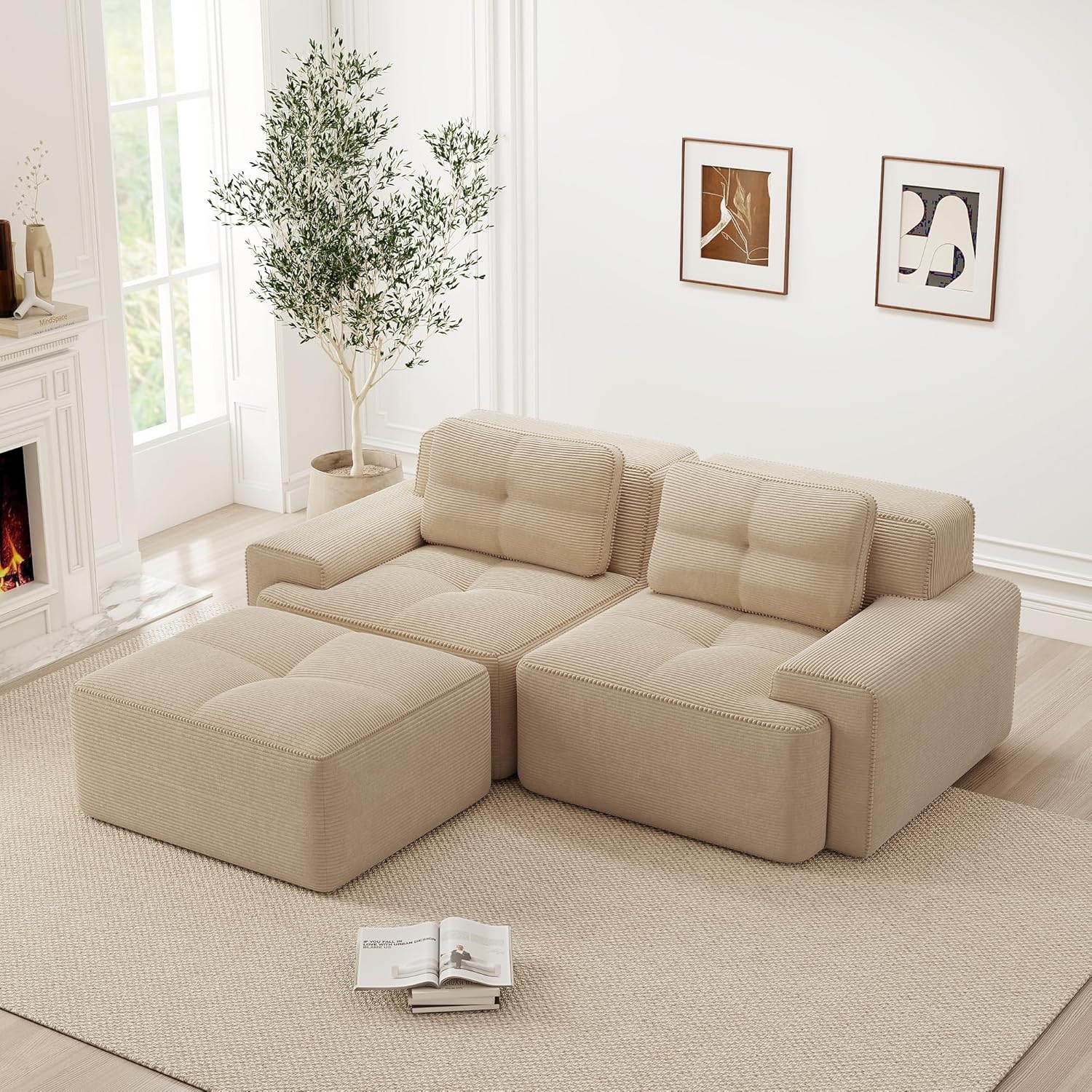 Canapé Modulable Cloud en Velours Côtelé – Assise Profonde, Convertible, Sans Montage