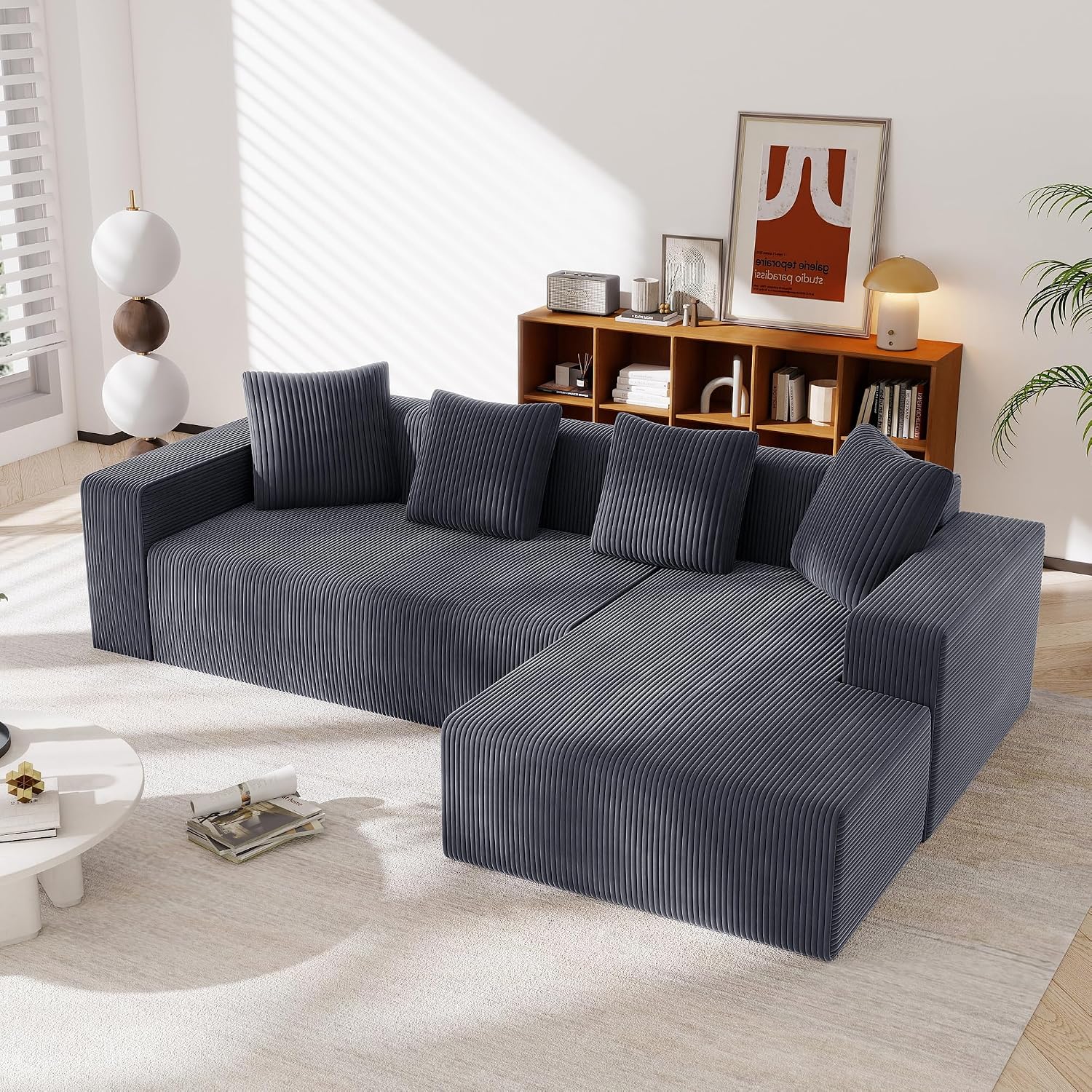 Canapé d'Angle Modulable 3 Places – Mémoire de Forme, Housse Lavable, Sans Montage | Blanc