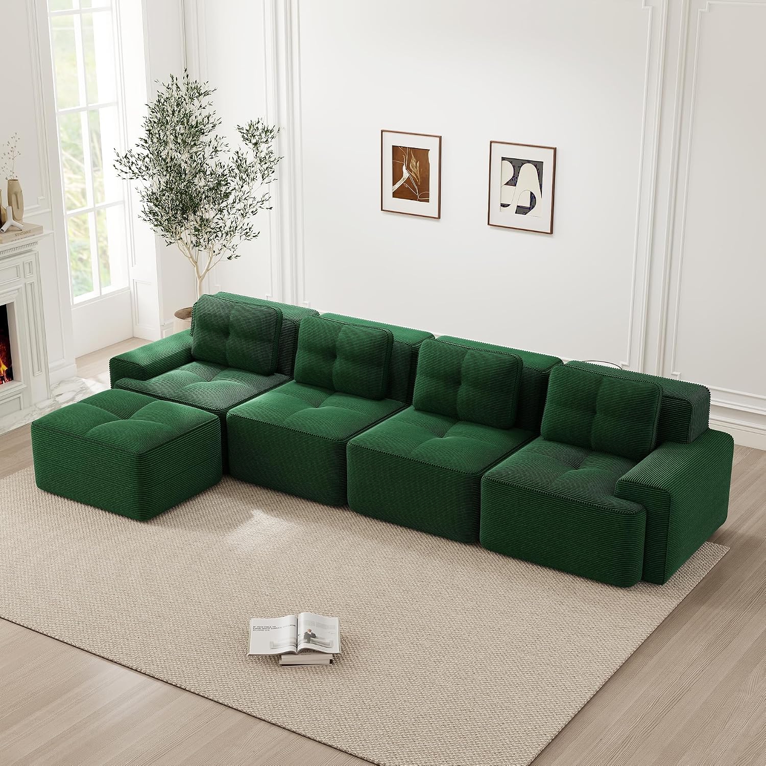 Canapé Modulable Cloud en Velours Côtelé – Assise Profonde, Convertible, Sans Montage