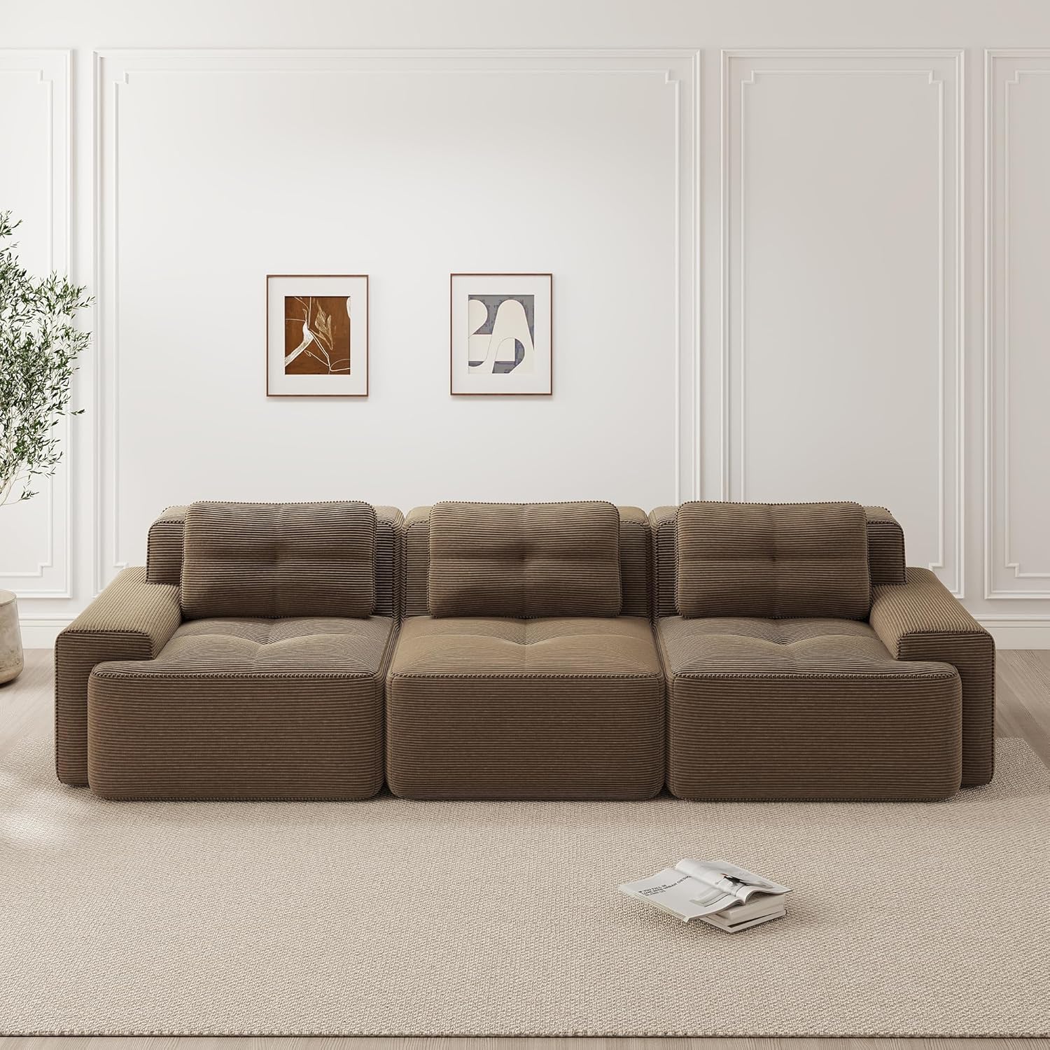 Canapé Modulable Cloud en Velours Côtelé – Assise Profonde, Convertible, Sans Montage