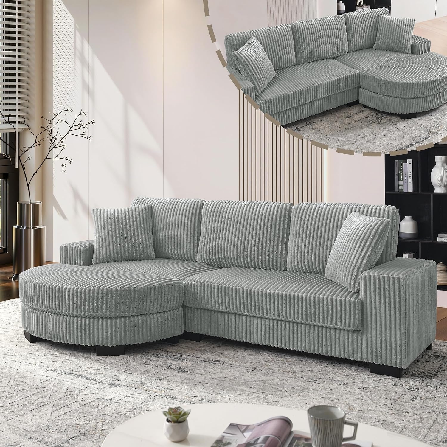 Canapé d'Angle Modulable 3 Places – Mémoire de Forme, Housse Lavable, Sans Montage | Blanc