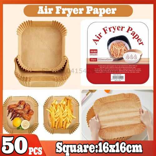 50 Feuilles Papier Cuisson Air Fryer Anti-Adhésif | Baking, Micro-ondes & Friteuse | Nettoyage Facile