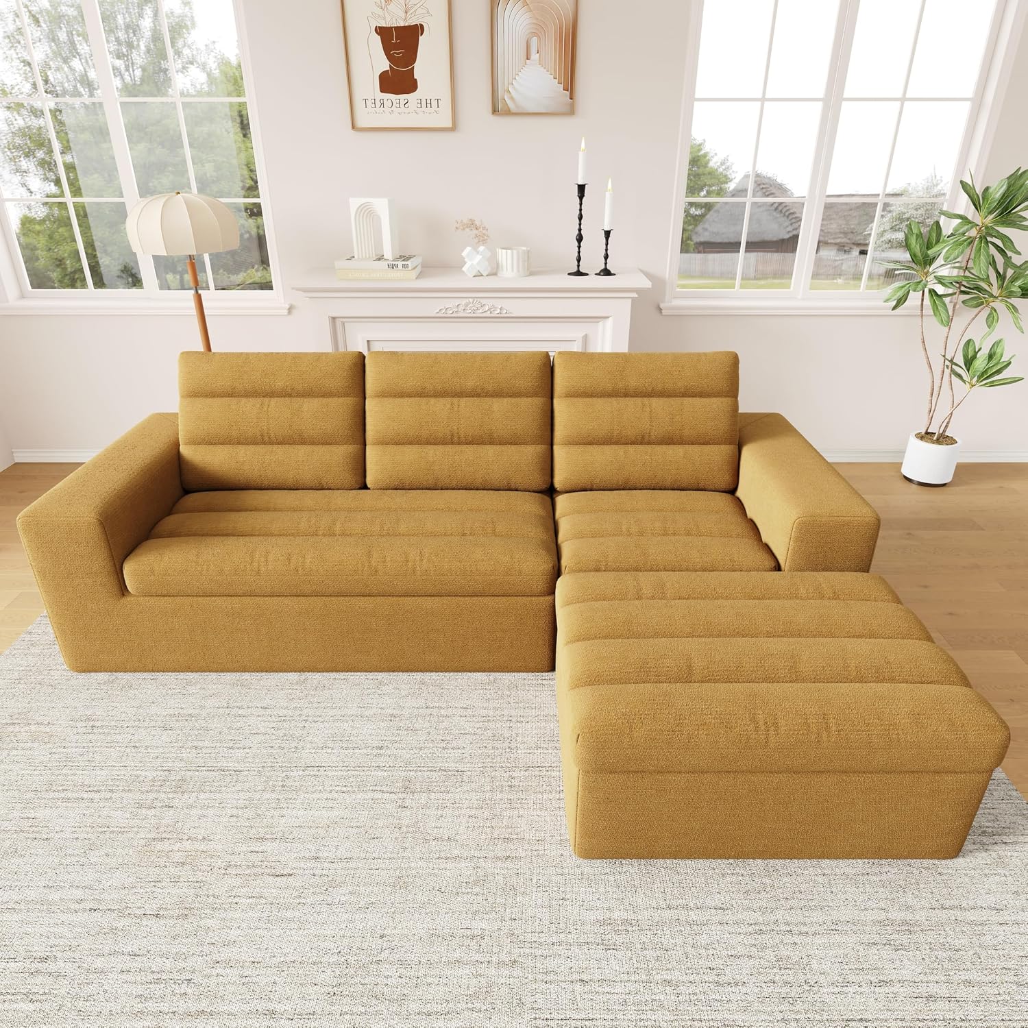Canapé d'Angle Modulable 3 Places – Mémoire de Forme, Housse Lavable, Sans Montage | Blanc