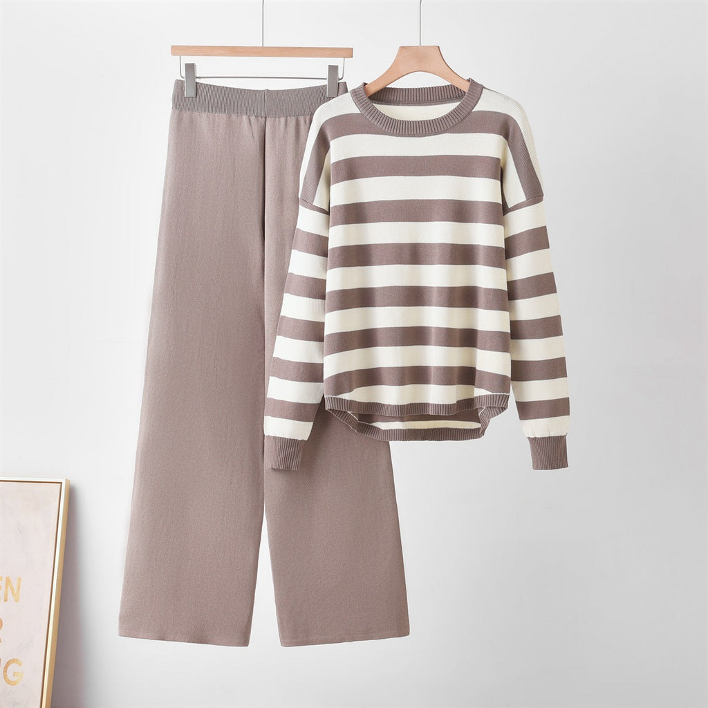 Ensemble Deux Pièces Rayé — Top & Pantalon Loose Femme