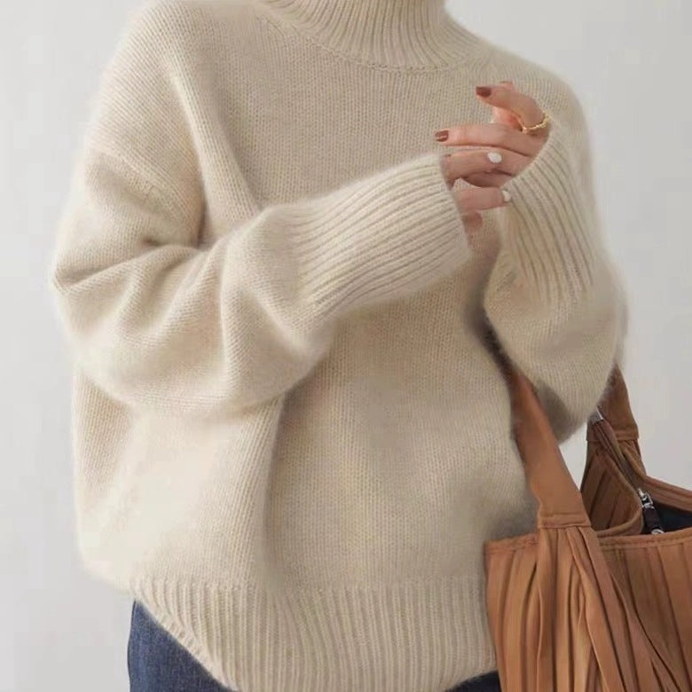 Pull Col Roulé Oversize en Maille — Femme