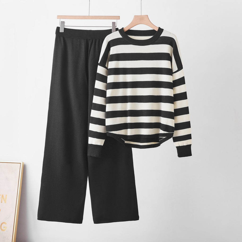 Ensemble Deux Pièces Rayé — Top & Pantalon Loose Femme