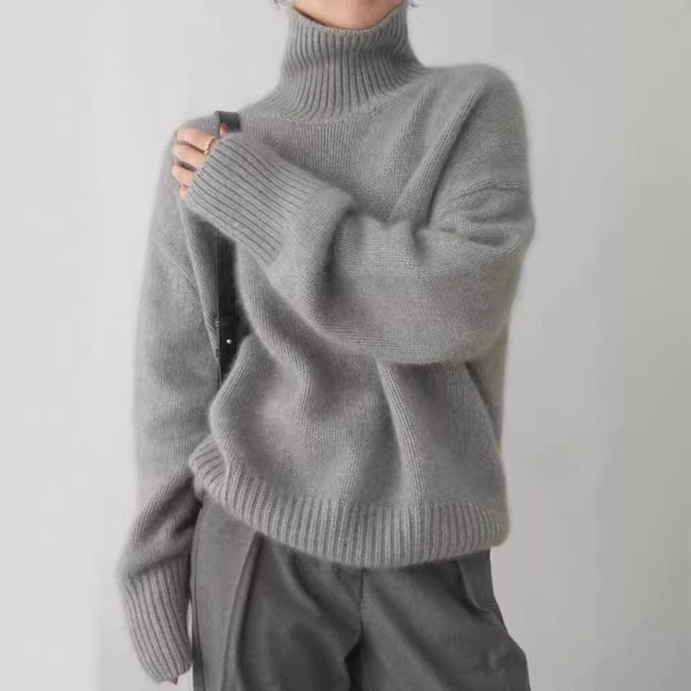 Pull Col Roulé Oversize en Maille — Femme