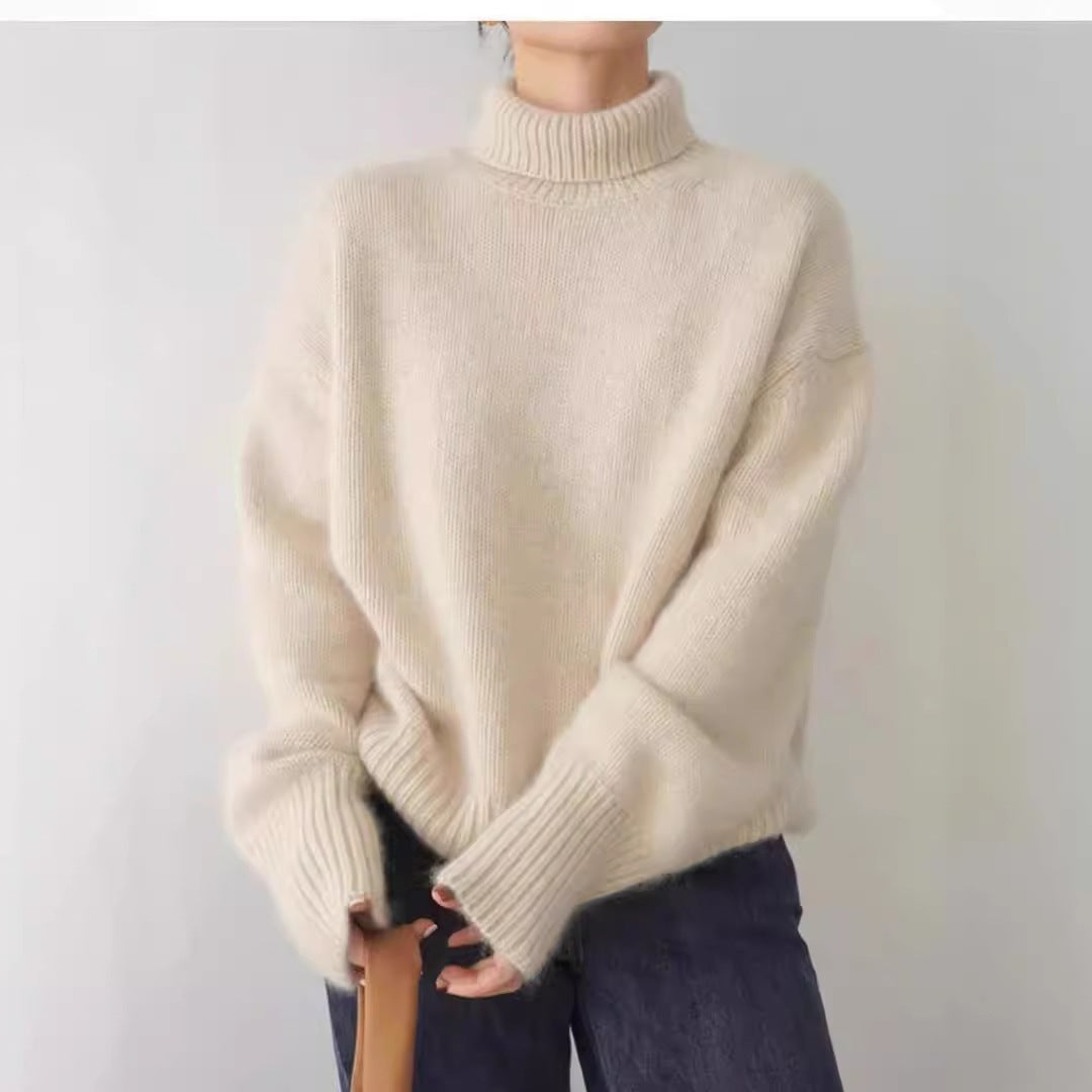 Pull Col Roulé Oversize en Maille — Femme