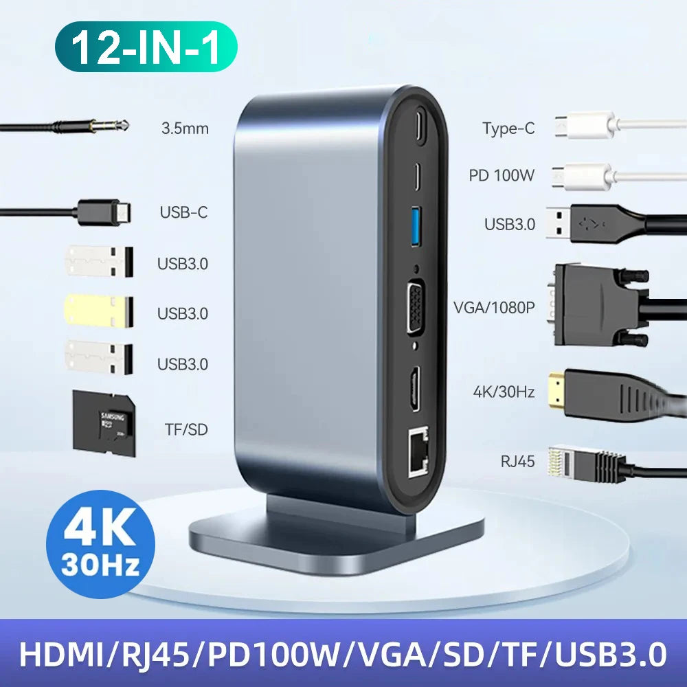 USB C Docking Station PD 100W USB C HUB Type C to HDMI-Compatible