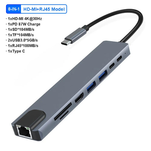 Hub USB-C Multiport | Docking Station 12-en-1 | 4K HDMI, PD 100W, RJ45