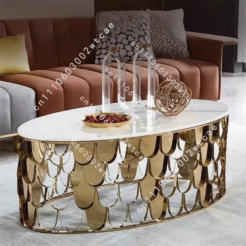 American Stainless Steel Coffee Tables Living Room Sofa Side Table Fish Scale Glossy Decoration Round Table for Home Furniture