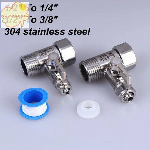 Adaptateur alimentation eau RO 1/2" vers 1/4"-3/8" avec vanne d'arrêt – Inox 304