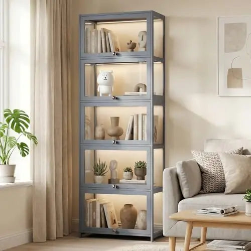 Display Cabinet, 5-Tier Display Case with Acrylic Doors, Large Curio Cabinet for Collectibles, Clear Showcase for