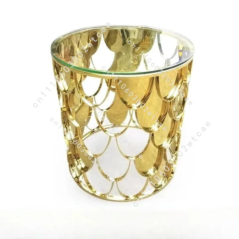 American Stainless Steel Coffee Tables Living Room Sofa Side Table Fish Scale Glossy Decoration Round Table for Home Furniture