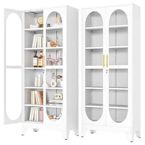 47" H Locking Display Cabinet with Glass Door, Metal Cabinets with 3 Adjustable Shelves, Cabinet Display Case for