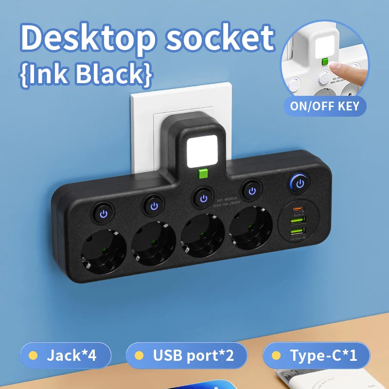 Multiprise EU 4 prises avec USB et USB-C – Câble en option