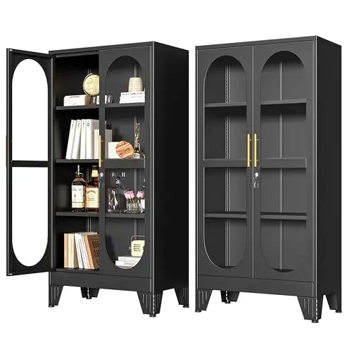 Armoire de Cuisine Noire 155 cm – Portes Acrylique & Étagères Réglables en Acier