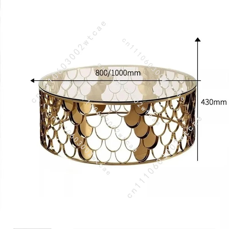 American Stainless Steel Coffee Tables Living Room Sofa Side Table Fish Scale Glossy Decoration Round Table for Home Furniture