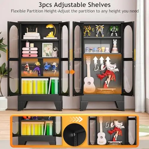 47" H Locking Display Cabinet with Glass Door, Metal Cabinets with 3 Adjustable Shelves, Cabinet Display Case for