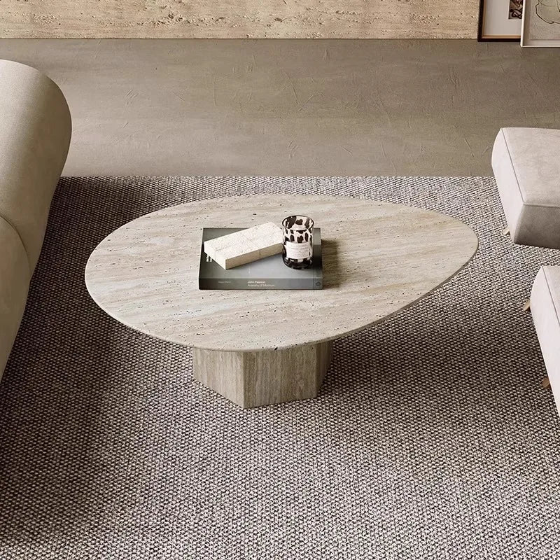 Modern Travertine Marble Coffee Table Natural Stone for Living Room Home Furniture Decor